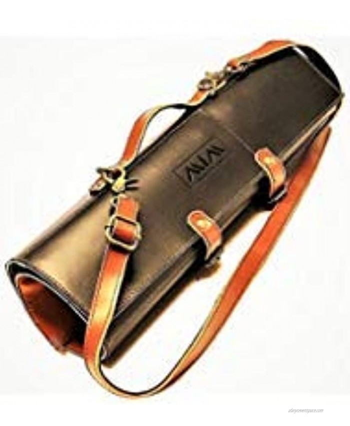 MiM Houston Chef Knife Bag | Natural Leather Knife Roll W  Adjustable Shoulder Strap | Handmade