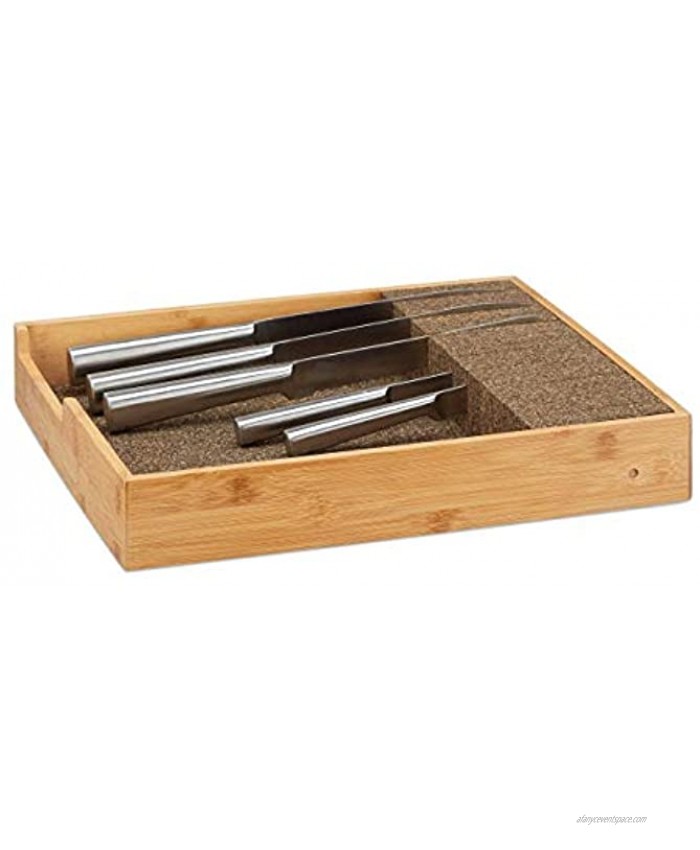 Relaxdays Natural Bamboo Block in-Drawer Knife Organizer Cutlery Storage HWD 6.5x38x33.5cm Youth Large 11-13