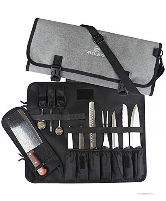 Wessleco Chef Knife Bag8+ Slots Roll Up Knife Bag Pouch for Kitchen Utility Tool and Travel Storage Grey Pouch Only