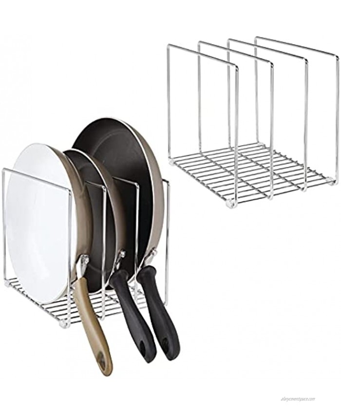 mDesign Metal Wire Organizer Rack for Kitchen Cabinet Pantry Shelves Organizer Holder 3 Slots for Skillets Frying Pans Lids Cutting Boards Vertical or Horizontal Placement 2 Pack Chrome
