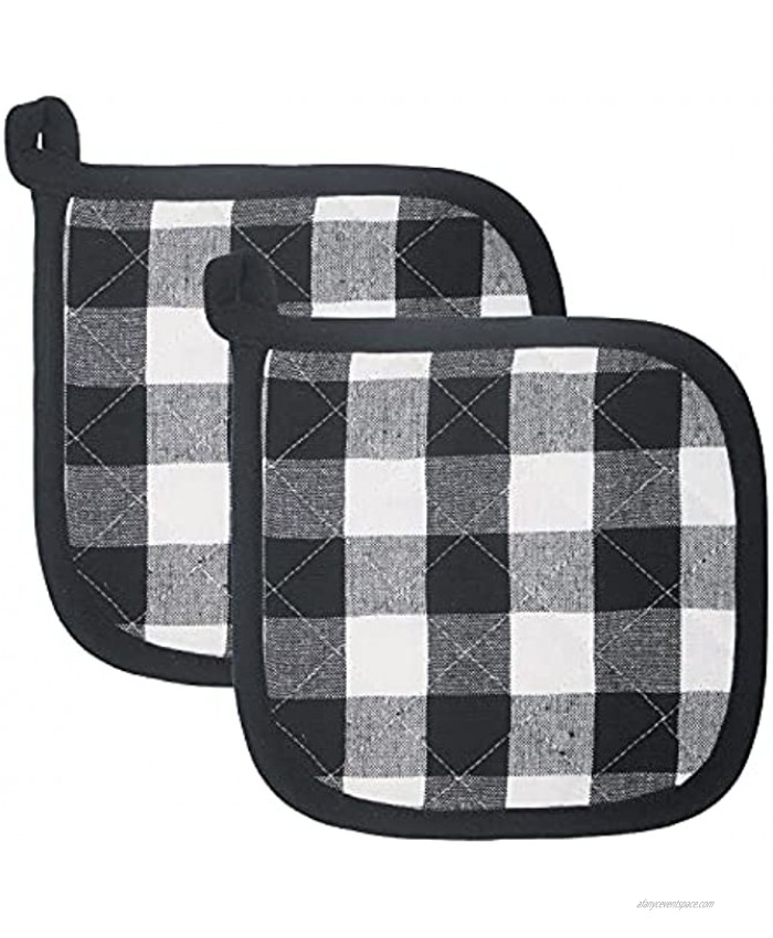 Popular Home Buffalo Checkered Plaid 2 Pack Pot Holder Set The Regal Touch Style Heat Resistant Ultra Soft Cotton Black 973914