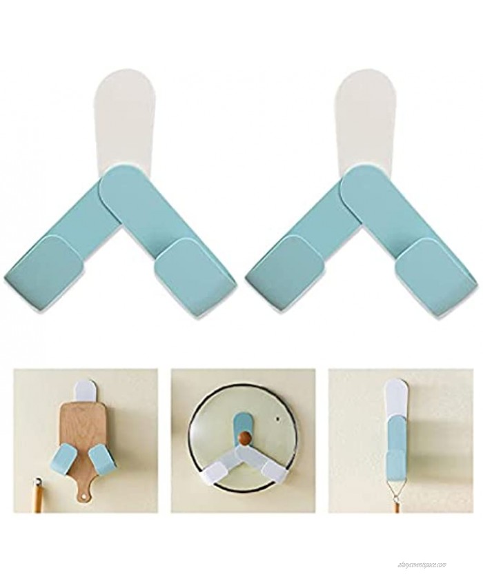 Self Adhesive Pot Lid Holder No-Punch Wall-Mounted Rotatable Adjustable Pot Lid Rack Hanging Pan Cover Organize Cutting Board Storage Kitchen Household Set Kitchen Tools 2 Pack Blue