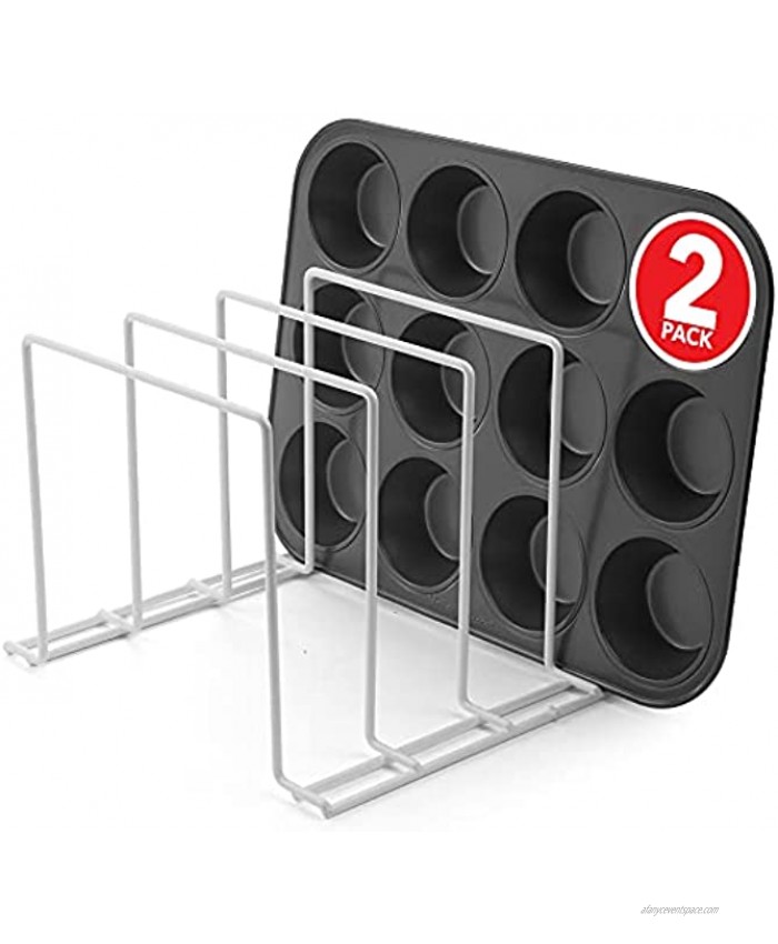 Stock Your Home Large Bakeware Organizer 2 Pack Rust-Free Durable Coated Steel Lid Organizer Kitchen Cookware Rack for Dinnerware Bakeware Cookware Cutting Boards Pot Pan Lids in White