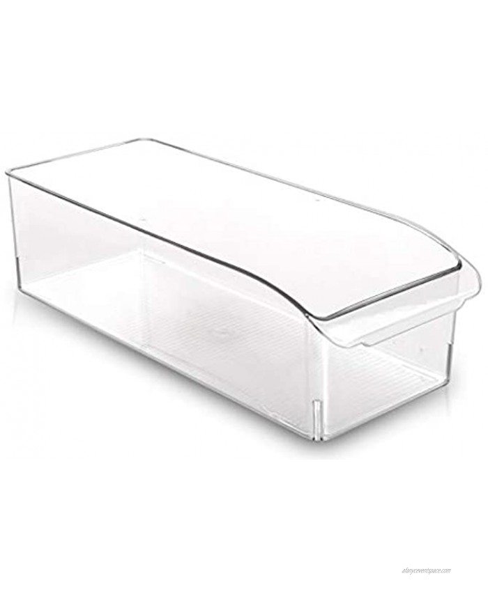 BINO Refrigerator Freezer and Pantry Cabinet Storage Drawer Organizer Bin Clear and Transparent Plastic Nesting Container for Home and Kitchen with Built-In Pull Out Handle Large