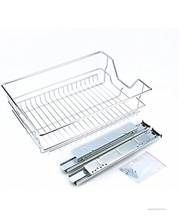 Estink Kitchen Sliding Cabinet Organizer,Pull Out Chrome Wire Storage Basket Drawer for Kitchen Cabinets Cupboards,12.4x17.3x5.3WxLxH fits Inside 15.7 Width Cabinet Middle Install