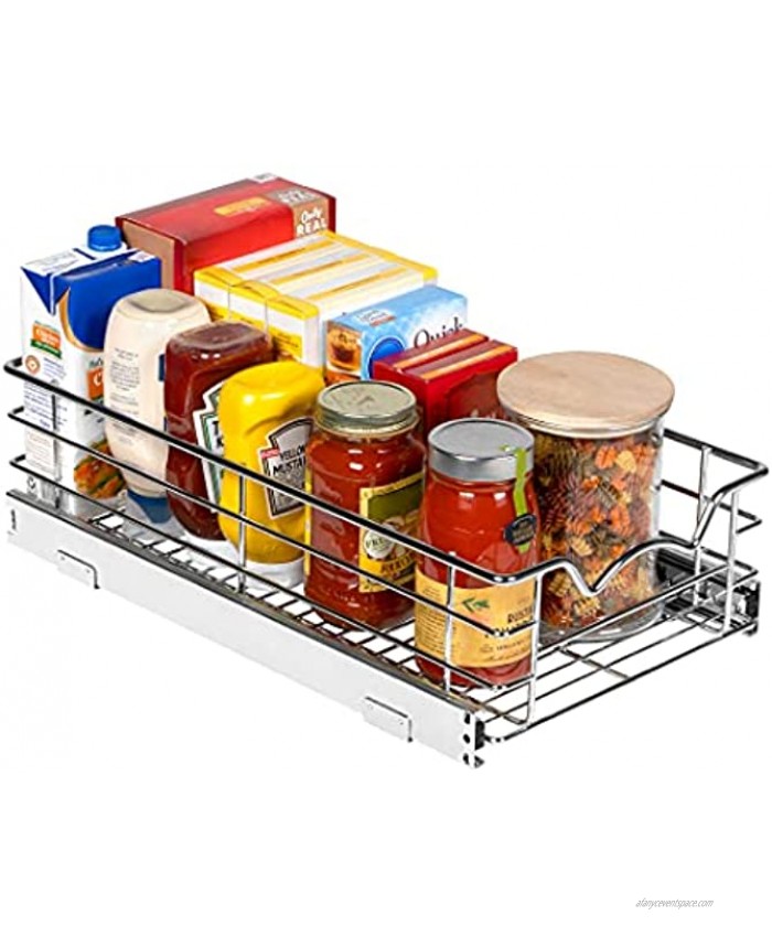 Pantry Pull Out Basket Cabinet Organizer 5” High – Heavy Duty Slide-Out Drawer- Sliding Shelf for Organizing Cans jars Canisters Pots Pans and Much More Basket Size 11W x 20 3 4D x 5H