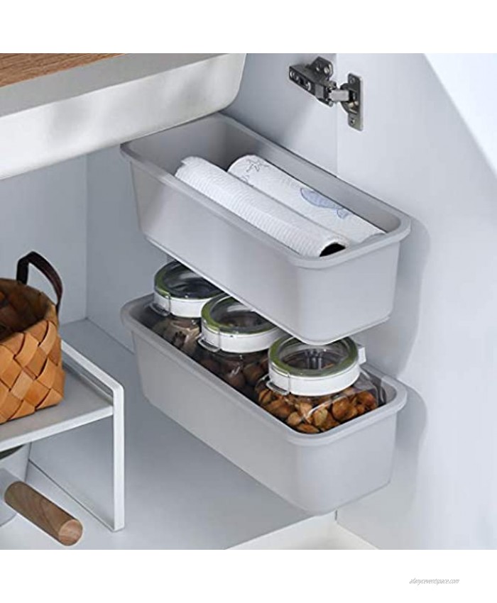 2 pcs Under Sink Organizers and Storage Pull Out Spice Rack Wall Mount Organizer Shelf for Cabinet Slide Out Plastic Storage Drawers Sliding Basket for Kitchen Bathroom Countertop Jars Grey
