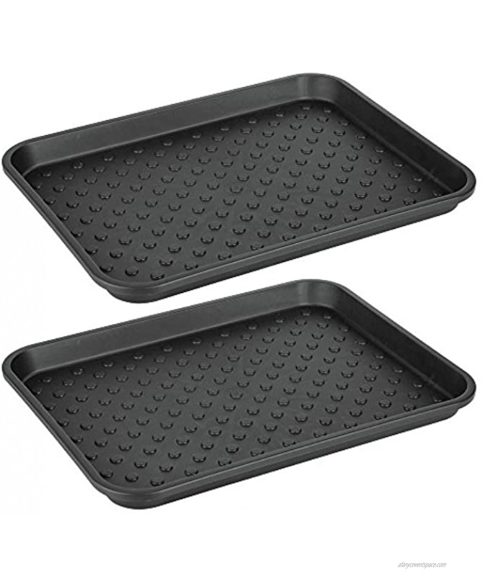 iDesign Plastic Under the Sink Drip Protector Tray for Kitchen Cabinet Bathroom Entryways Office Mudroom College Dorm Set of 2 Black