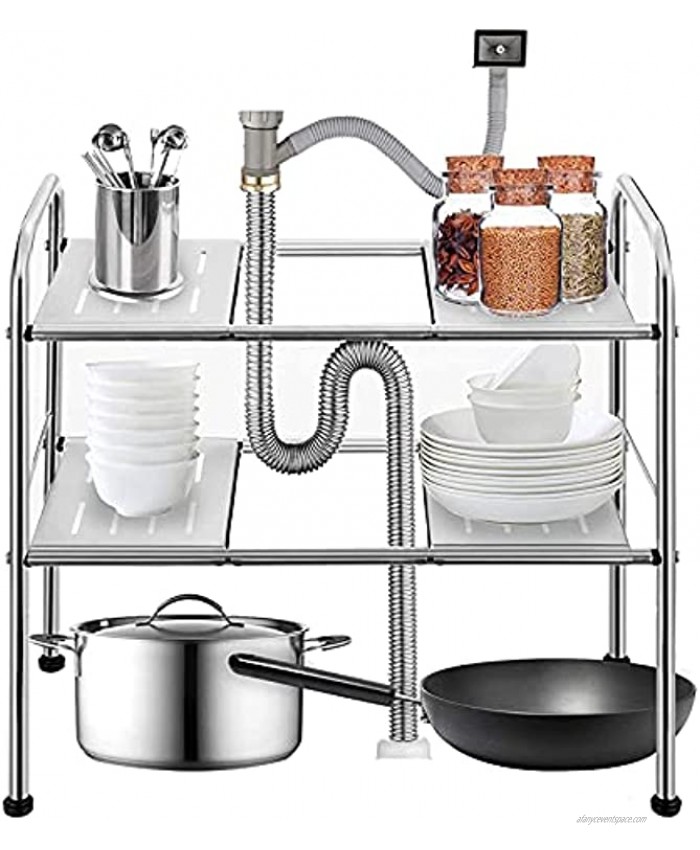 Nother 2-Tier Expandable Under Sink Organizer Shelf Storage Rack with Removable Panels and Steel Pipes for Kitchen Bathroom Cabinet Expand from 17 to 26 inches
