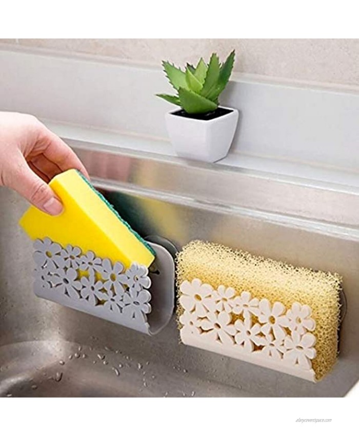 QTMY 2 Pack Sponge Holder Kitchen Sink Organizer Sink Caddy Rust Proof Water Proof & No Drilling,Beige and Gray