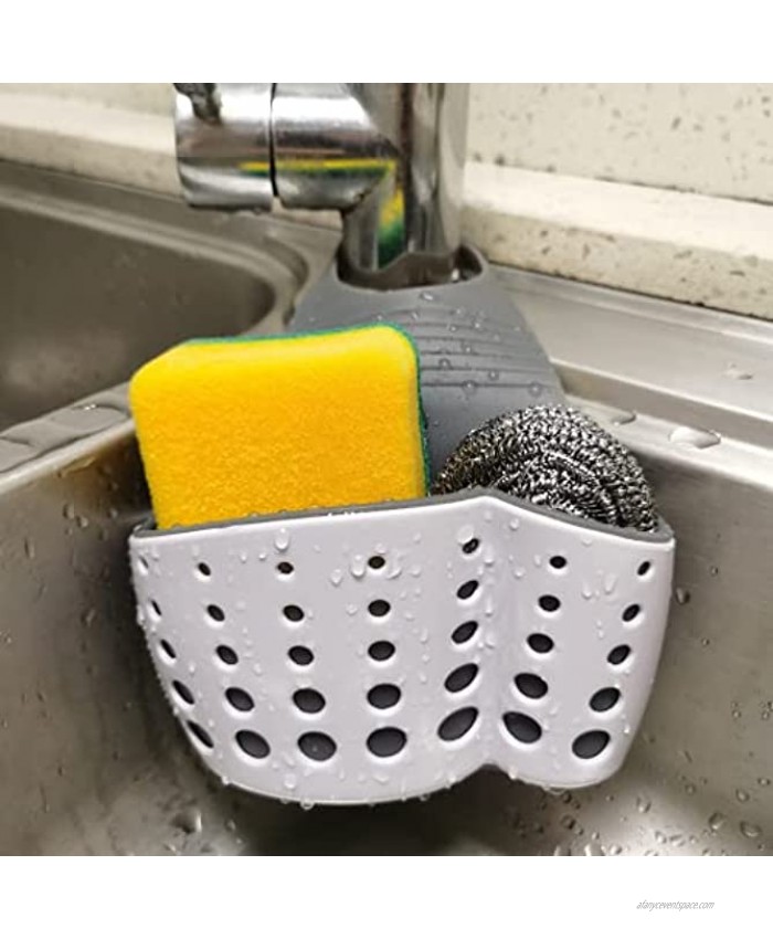 Sink Caddy Sponge Holder with Adjustable Strap ，Silicone Sponge Caddy with Drain Holes for Drying