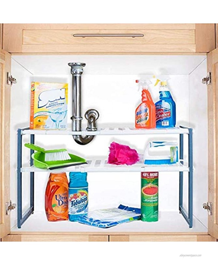 Stalwart Adjustable Under Sink Shelf Organizer Unit 11.325x17.75x15.325 White & Gray