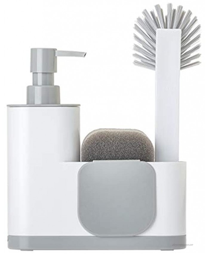 Vigar Rengo Monobloc 4-piece Sink Caddy Set Includes Scrub Brush Two-sided Sponge Soap Dispenser and Scraper White Grey