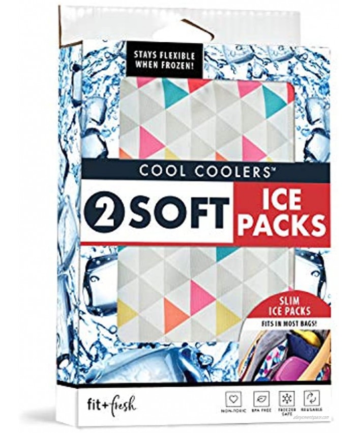 Fit + Fresh Cool Coolers 7 x 5 Soft Ice for Injuries Lunch Box Coolers Beach Bags and Picnic Baskets Multi-Colored 2 Pack