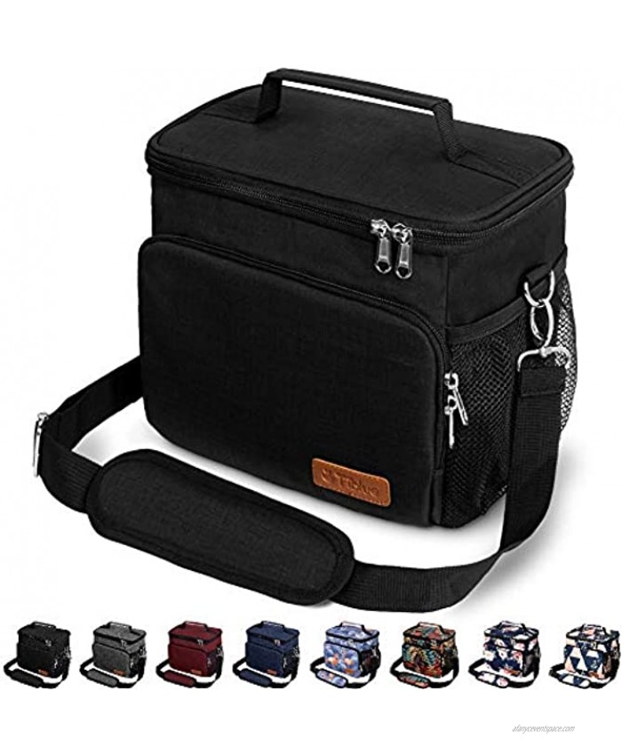 Insulated Lunch Bag for Women Men Reusable Lunch Box for Office Work School Picnic Beach Leakproof Cooler Tote Bag Freezable Lunch Bag with Adjustable Shoulder Strap for Kids Adult Black