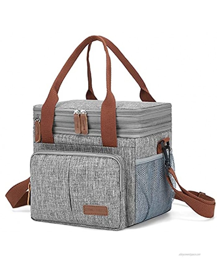 Large Lunch Bag for Men Women—Reusable Lunch Box for Office Work School Picnic Beach—Insulated Lunch Box Cooler Tote Waterproof Leakproof Lunch Box with Adjustable Shoulder Strap 15L Gray