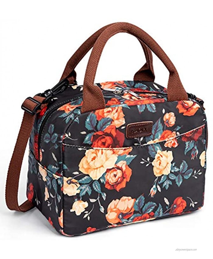 Lunch Bag for Women Kaome Floral Lunch Bag with Shoulder Strap Durable Waterproof Picnic Box Fashion Lunch Bag for Women Double Zippers Wide Open Lunch Container Bag for Work School Outdoor