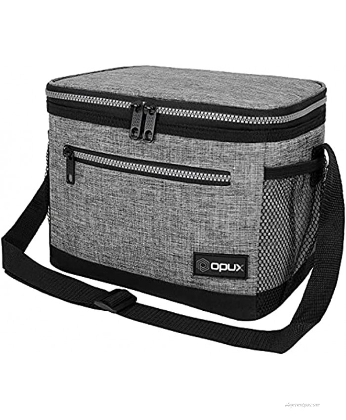 OPUX Insulated Lunch Box for Men Women Leakproof Thermal Lunch Bag for Work Reusable Lunch Cooler Tote Soft School Lunch Pail for Kids with Shoulder Strap Pockets 14 Cans 8L Heather Grey