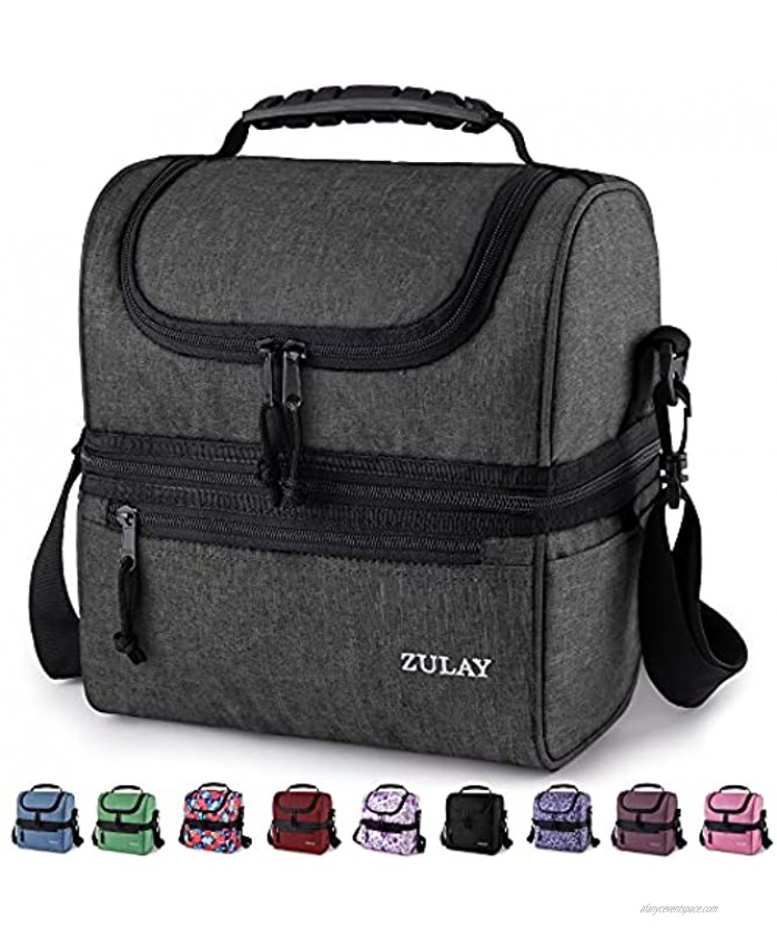 Zulay 2-Compartment Insulated Lunch Bag For Men & Women Insulated Lunch Box Bag With Strap Leakproof Insulated Lunch Bags & Cooler Bag Women & Mens Lunchbox For Work & School Graphite