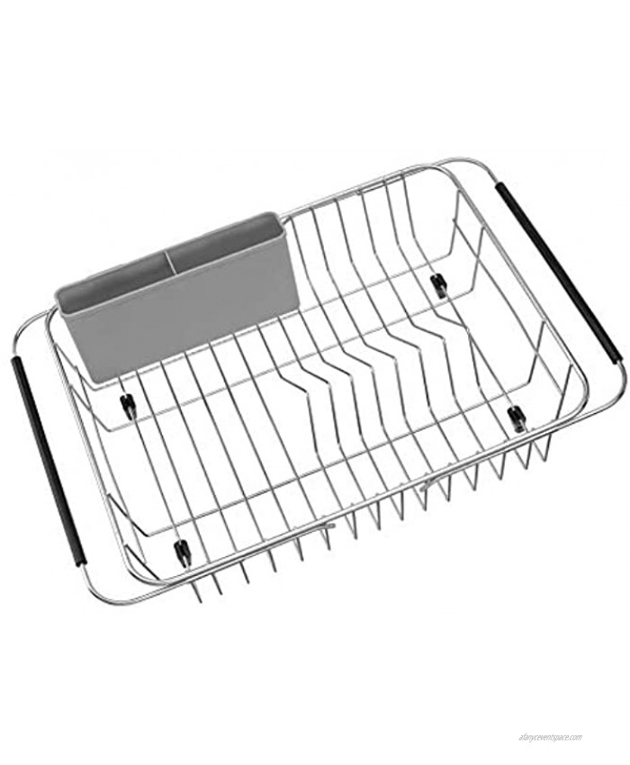 ARCCI Expandable Dish Drying Rack with Utensil Holder Cutlery Tray Adjustable Dish Drainer Over Sink Dish Rack in Sink or on Countertop Grey Silverware Rack