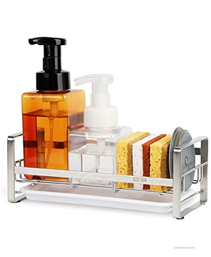 FANGSUN Kitchen Sponge Holder Sink Caddy Sponge Brush Soap Holder with Removable Tray Large Size Not Include Soap Dispenser and Sponge C: L9.6 x H3.6 x W4.4 Inch
