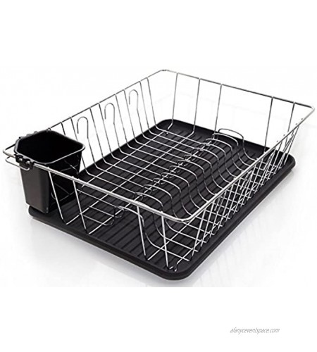 Home Intuition 3-Piece Dish Drying Rack Drainer Set with 2 Draining Tray Included 17 x 13.75 x 5 Black