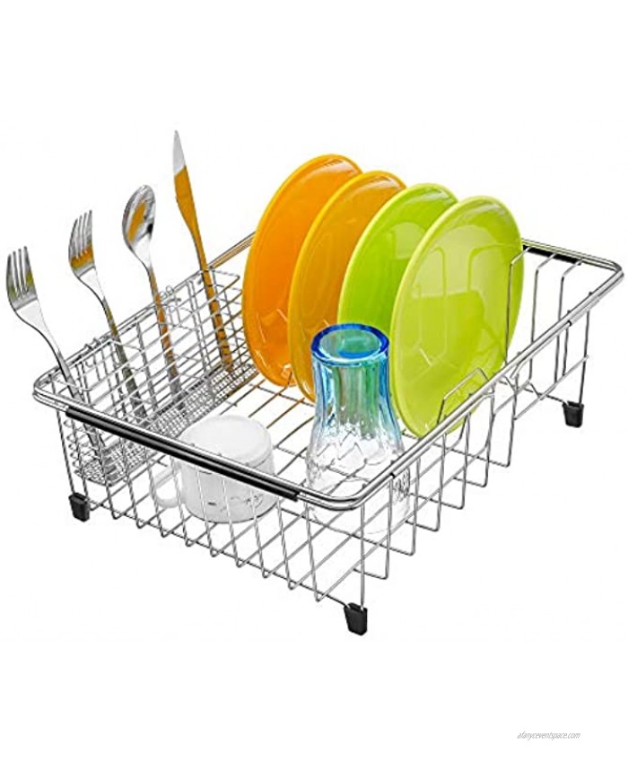 iPEGTOP Expandable Deep Large Dish Drying Rack and Utensil Cutlery Holder Rustproof Stainless Steel Over Sink Dish Rack Basket Shelf Dish Drainer in Sink or On Counter