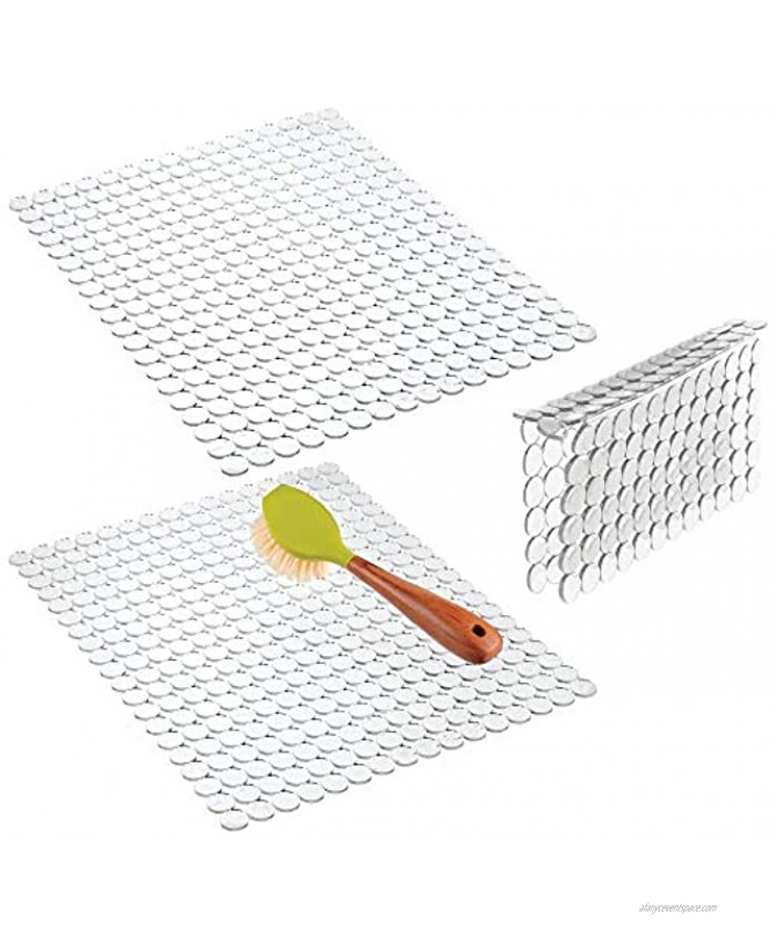 mDesign Kitchen Sink Dish Drying Mat Grid Soft Plastic Sink Protector Cushions Sinks Dishes Quick Draining Circle Design Includes 1 Saddle 2 Large Mats Set of 3 Clear