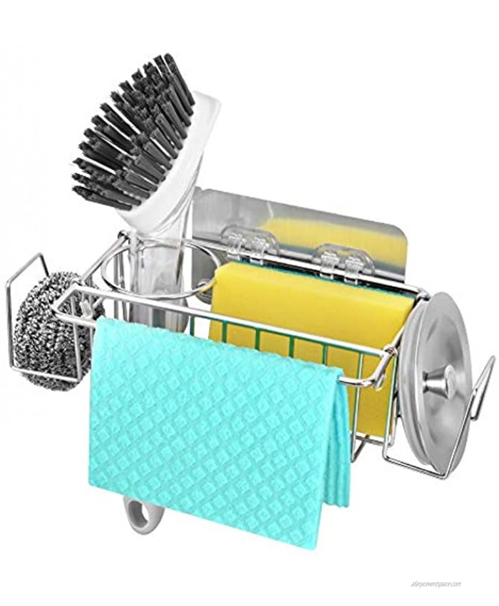 Qodalyth 5 in 1 Sponge Holder for Kitchen Sink More Functions Sink Caddy with A Space-Saving Size More Stable Stainless Steel Kitchen Sink Sponge Holder