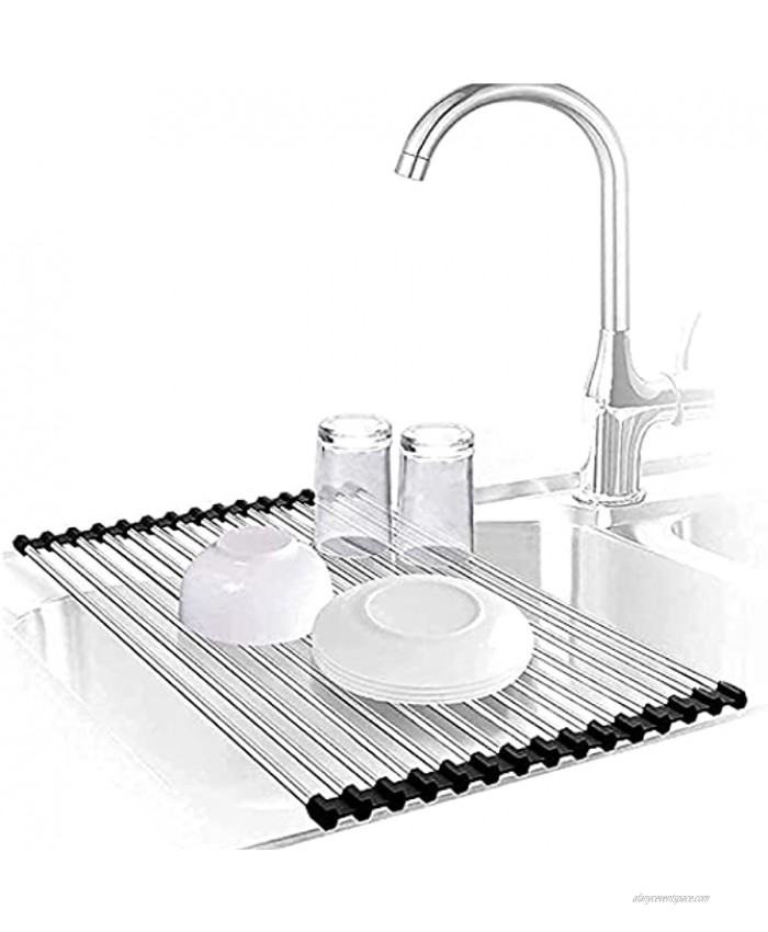 Roll Up Dish Drying Rack Over The Sink Dish Drying Rack 18.5”x12.2” Foldable Stainless Steel Kitchen Sink Drying Rack