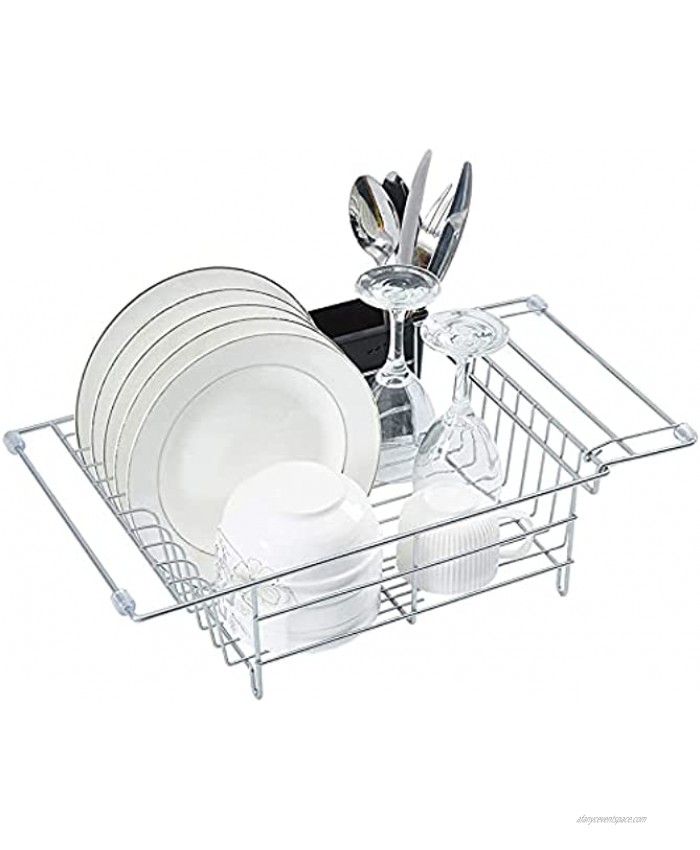 Samdray Dish Drying Rack Dish Strainer Expandable Dish Rack in Sink Over The Sink Or on Kitchen Counter with Removable Utensil Holder Rustproof Stainless Steel