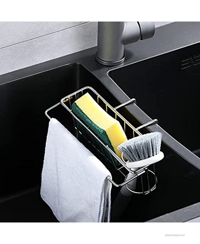 Sponge Holder for Double Sink 3-in-1 No Falling Sink Caddy Hold Sponge Dish Brush Towel for Kitchen: SUS304 Stainless Steel & No Rust