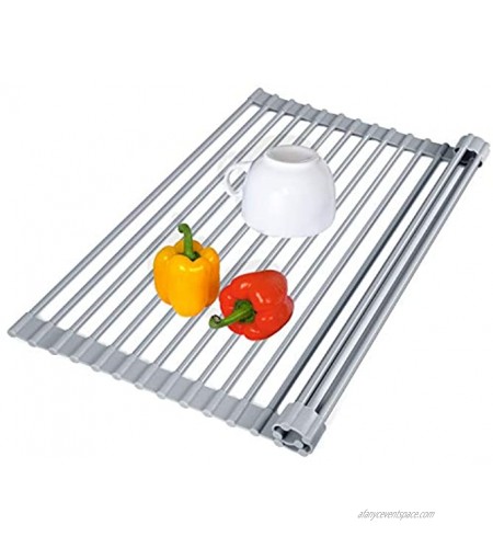 TBMax Roll Up Dish Drying Rack Food-Grade Silicone-Coated Stainless Steel Over The Sink Rack Heavy Duty Roll Up Sink Drying Rack