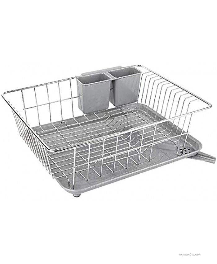 WHITGO Dish Drying Rack with Drain Board Stainless Steel Dish Drainer Drying Rack with Utensil Holder for Kitchen Counter Dish drain rack with One Cleaning Cloth