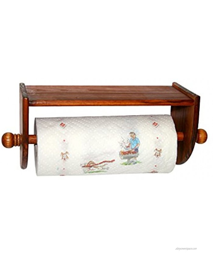 Home Basics Quick Install Rustic Pine Wood Wall Mounted Paper Towel Holder with Flat Top Brown