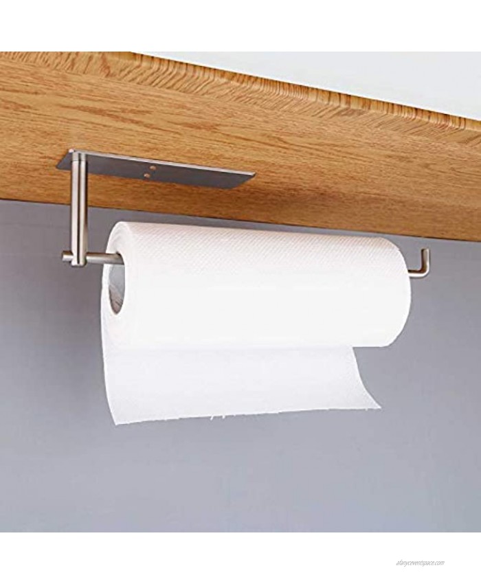 Paper Towel Holders Wall Mounted Paper Towel Holder Kitchen Cabinet Paper Holder Self Adhesive or Drilling Silvery