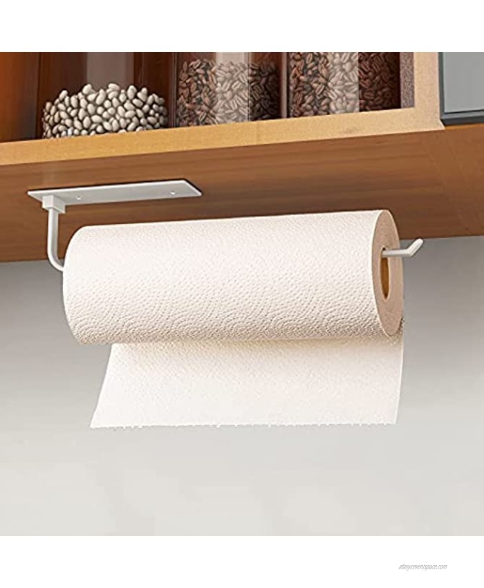 Paper Towel Holder，White Paper Towels Rolls for Kitchen Self-Adhesive Under Cabinet Vertically Or Horizontally，Wall Mount Paper Towel Rack Both Adhesive and Screws for Kitchen,Pantry Bathroom