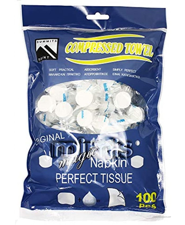 Summits Point 100 PCS Compressed Magic Towel Napkin Tissue Camping Wipes Coin Tissue Disposable Just add Water
