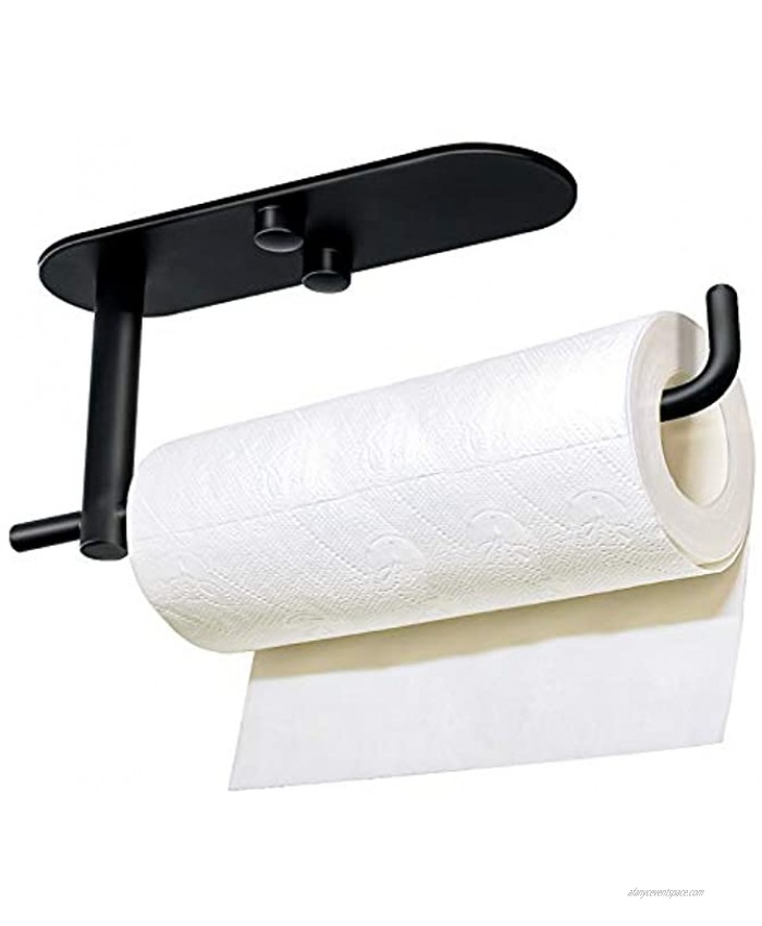 Yowmins Paper Towel Holder Under Cabinet Paper Towel Holder Wall Mount Self-Adhesive or Screws Paper Towel Rack Roll Holder for Kitchen Bathroom Toilet Large Roll Paper 304 Stainless Steel Black