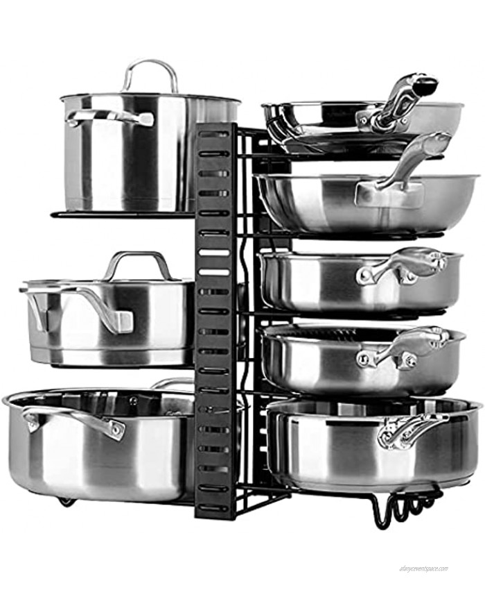 Levanco Pan Organizer Rack Height and Direction are Adjustable with Pots Holder Black Metal Cookware Rack Pot Lid Organizer Rack for Cupboard Kitchen Pantry Cabinet
