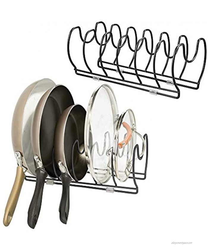 mDesign Metal Wire Pot Pan Organizer Rack for Kitchen Cabinet Pantry Shelves 6 Slots for Vertical or Horizontal Storage of Skillets Frying or Sauce Pans Lids Baking Stones 2 Pack Black