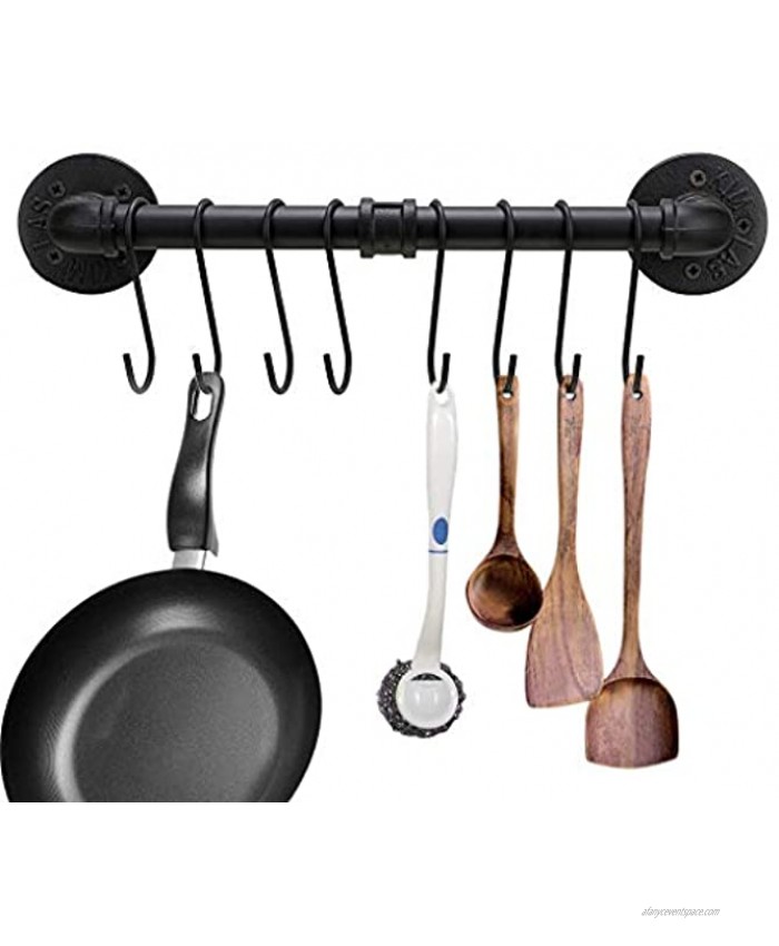 Sumnacon 16 Inch Industrial Pipe Pan Pot Rack with 8-Hooks Wall Mounted Metal Rail Kitchen Utensil Pot Pan Lid Storage Organizer Cookware Holder with Hardwares