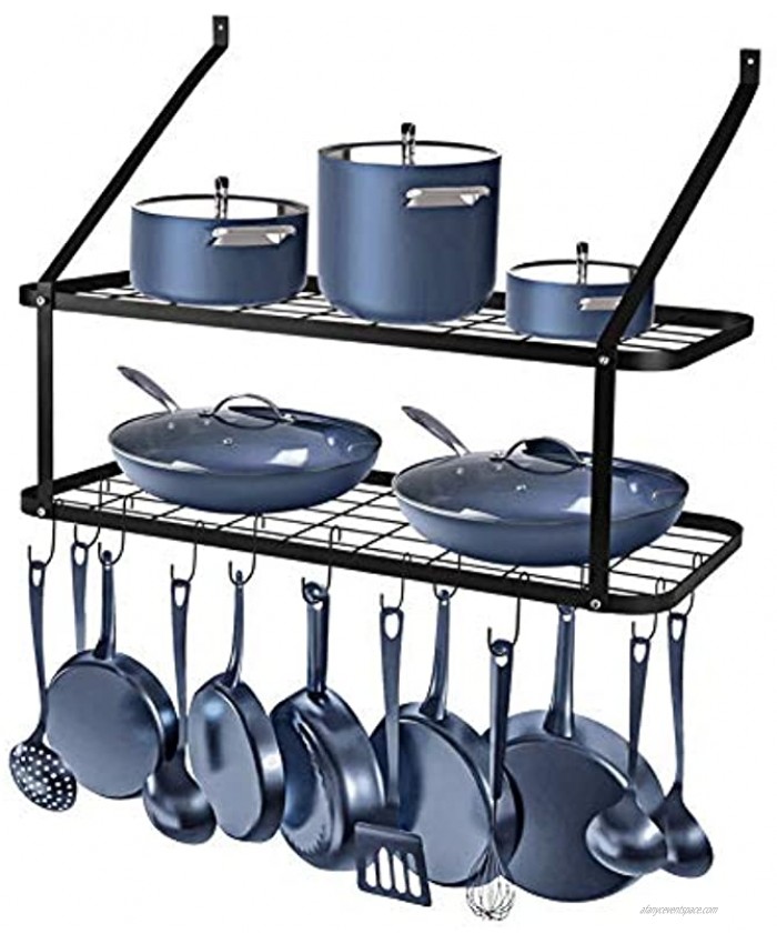 Wall Mounted Pots and Pans Rack Rottogoon 2 Tier Pot and Pan Organizer 30 Inch Wall Pot Rack with 12 Hooks Kitchen Rack OrganizerBlack