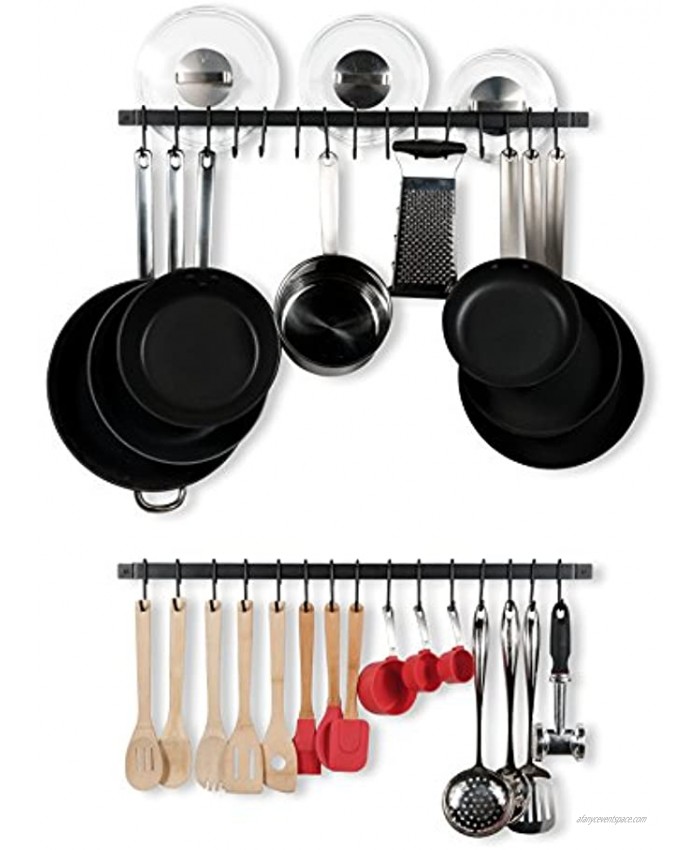 Wallniture Casto Kitchen Organization and Storage Rack with Hooks for Hanging Pots and Pans Set 30 Kitchen Utensil Holder Set of 2 Black