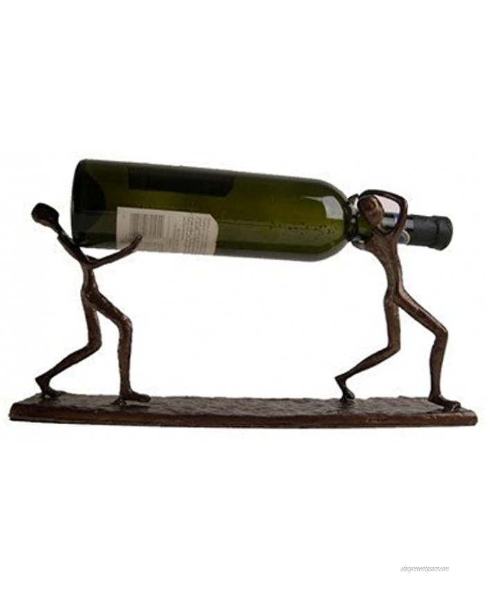 Danya B. ZI7237 Decorative Single Bottle Metal Wine Holder Iron Sculpture of Two Men Carrying a Bottle