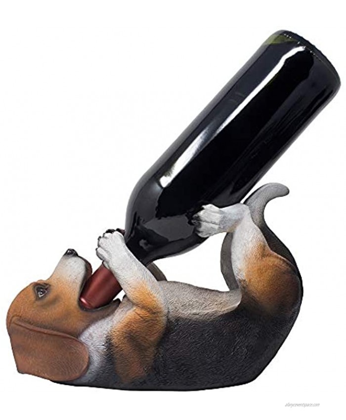 Drinking Beagle Puppy Dog Wine Bottle Holder Statue in Decorative Home Bar Décor Tabletop Wine Racks and Display Stands or Whimsical Pet Gifts for Wine Lovers