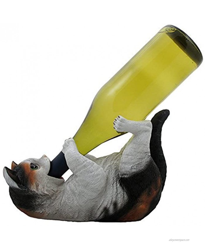 Drinking Calico Kitty Cat Wine Bottle Holder Sculpture for Decorative Tabletop Wine Stands and Racks or Pet Statues and Kitten Figurines As Christmas Gifts for Cat Owners