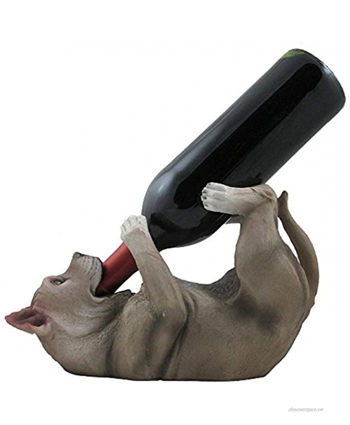 Drinking Pit Bull Wine Bottle Holder Statue in Decorative Home Bar Decor Pet Sculptures & Pitbull Figurines Wine Racks and Stands and Collectible Gifts for Dog Lovers