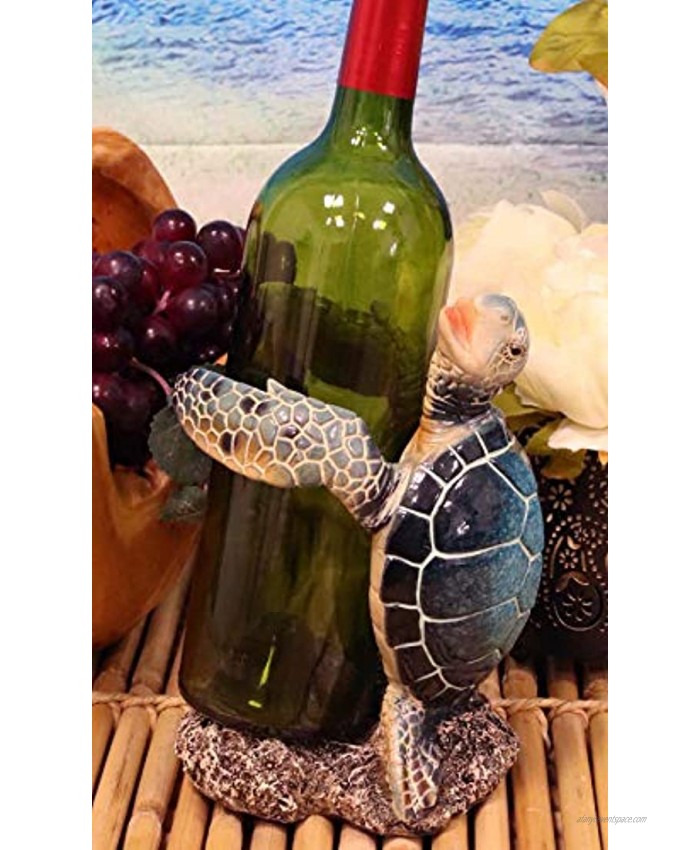 Ebros Nautical Coastal Dancing Blue Sea Turtle Wine Bottle Holder Caddy Figurine 7.5 High Home Kitchen Wine Cellar Decorative Storage Organizer Wild Aquatic Animals Turtles Terrapins Tortoises Decor