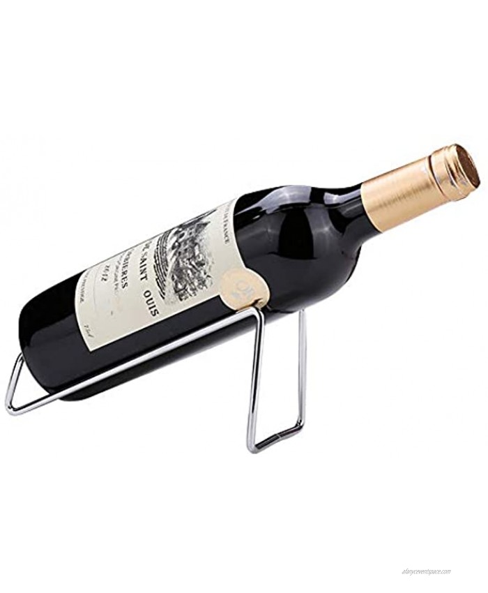 Ibnotuiy Set of 2 Metal Tabletop Single Bottle Wine Rack Minimalist Wine Holder Silver